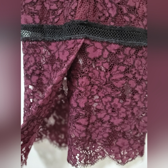Alexis X Revolve Evie Lace Ruffle Midi Dress Burgundy Cold Shoulder Size XS - Picture 14 of 16